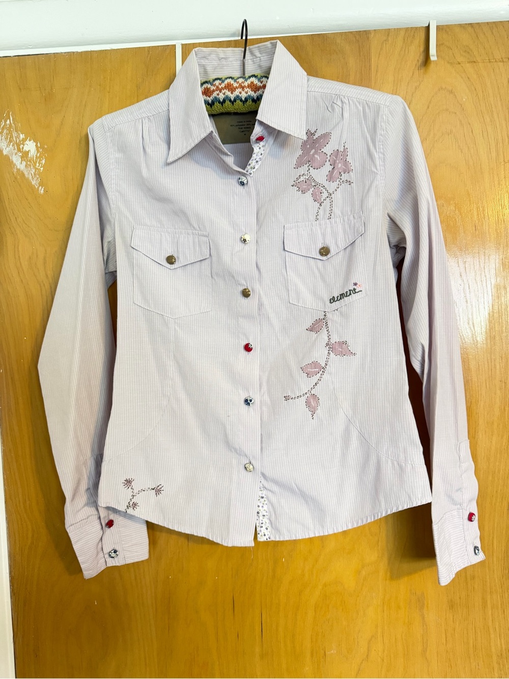 Element womens Embroidered Button-Up Shirt with Floral Detail